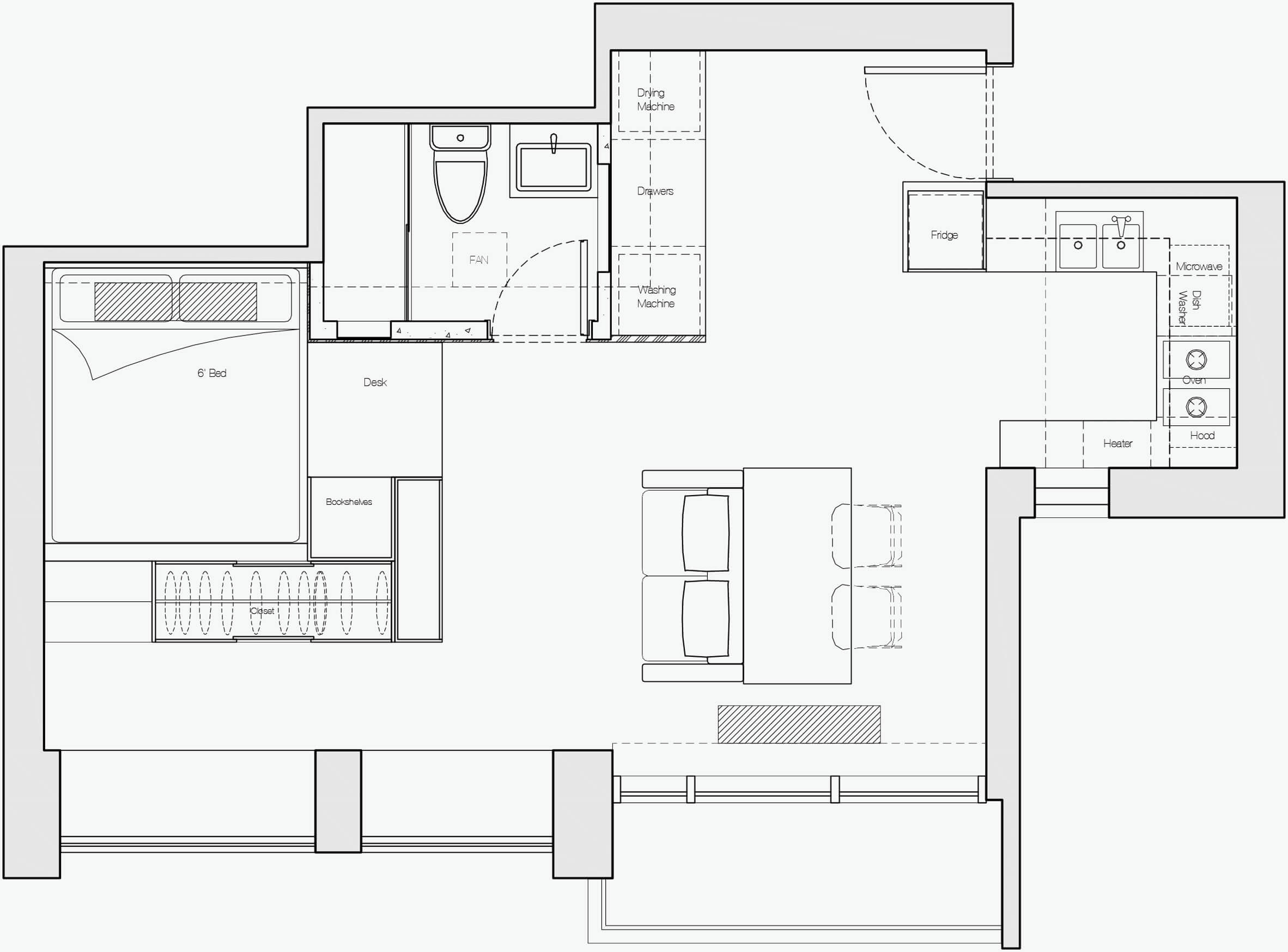住宅空间，小公寓设计，开放式住宅设计，香港住宅设计，住宅改造设计