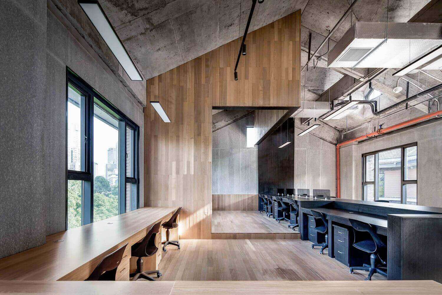 办公空间，国内办公室设计，重庆联合办公空间设计，共享办公空间设计，水泥木质空间