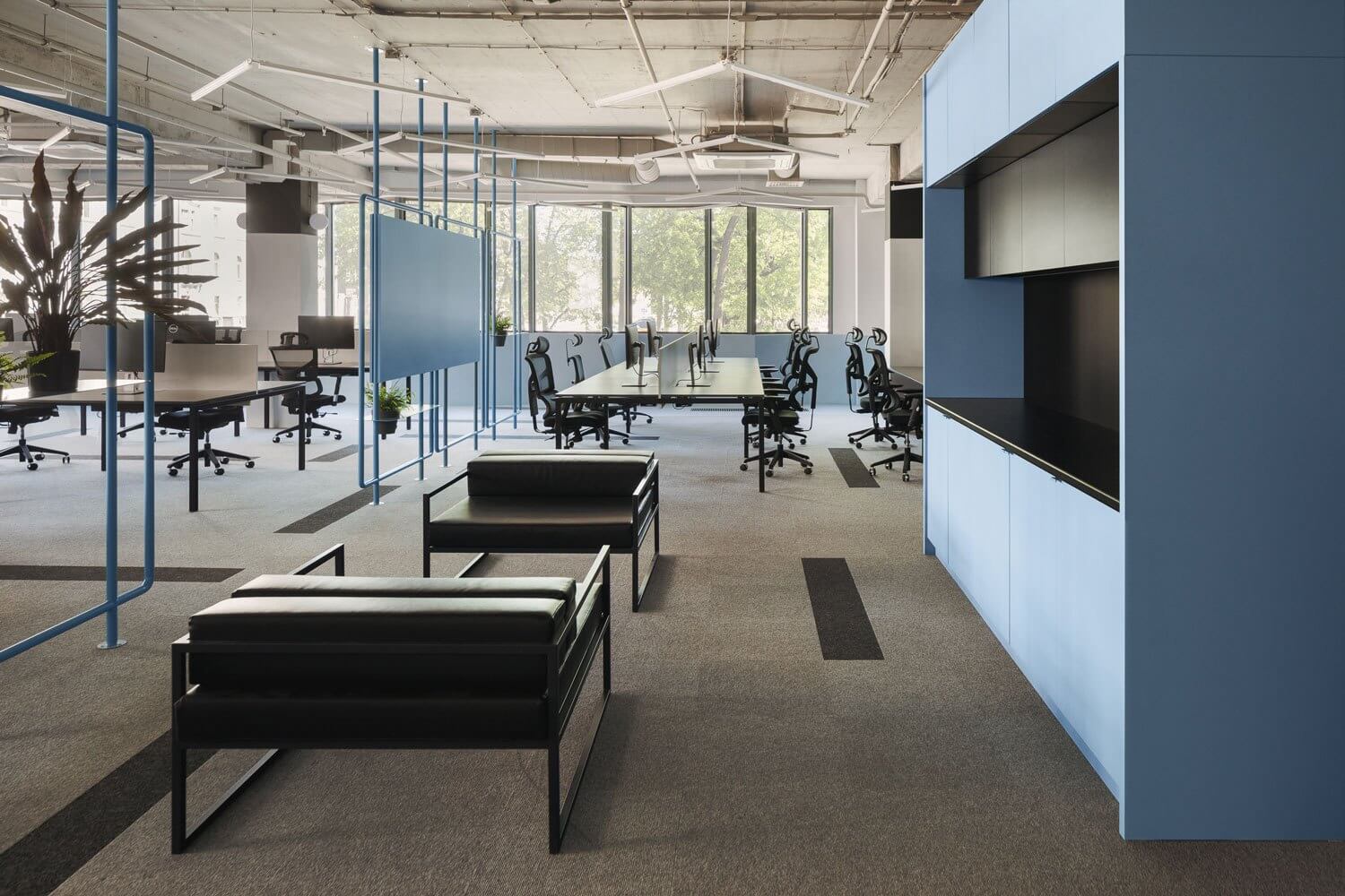 办公室设计，办公室导视设计，蓝色办公室设计，现代简约时尚办公空间