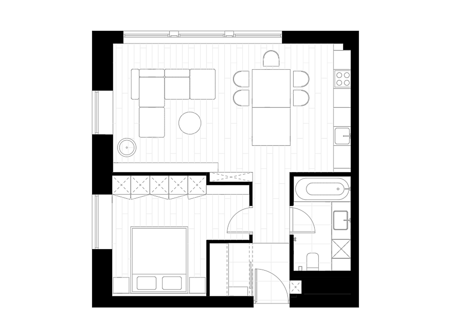 DDD Architects,公寓设计案例,60㎡,白色+原木色,小公寓设计,最小宅,小户型设计案例,小户型装修,莫斯科