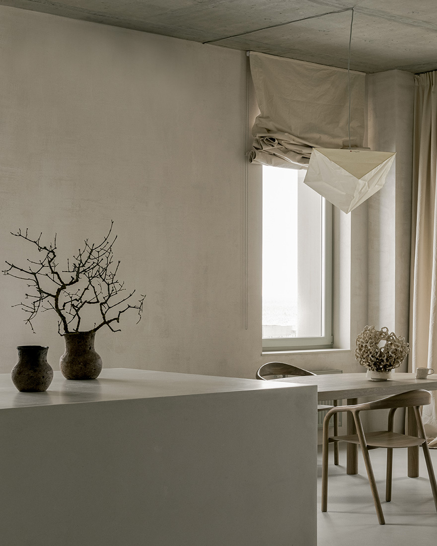 Vlad Kudin,公寓设计案例,公寓设计方案,侘寂风格公寓设计,明斯克,公寓设计,微水泥,100㎡,极简主义