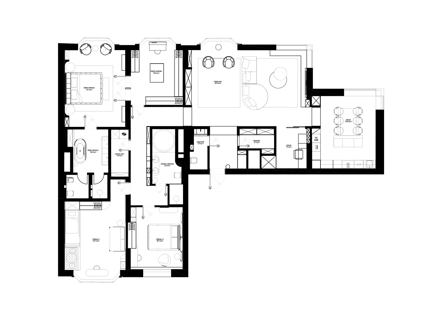 Quadro Room,大平层设计,190㎡,莫斯科,大平层装修,轻奢风格,大平层设计案例,Quadro Room设计案例,Quadro Room作品