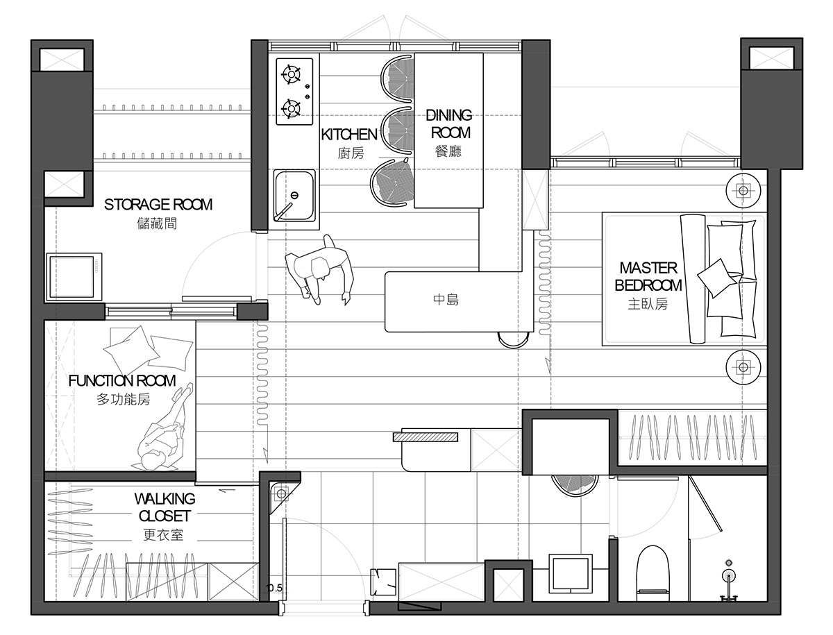 璞沃空间,公寓设计,公寓设计案例,45㎡,小户型,单身公寓,小公寓设计效果图,小户型设计,单身女孩公寓