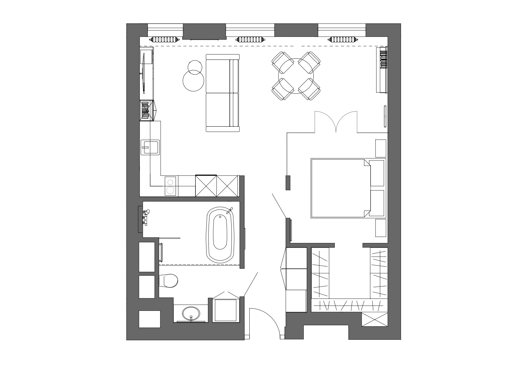 公寓设计,小户型设计,50㎡,公寓设计案例,公寓设计方案,玻璃隔断,原木色,莫斯科
