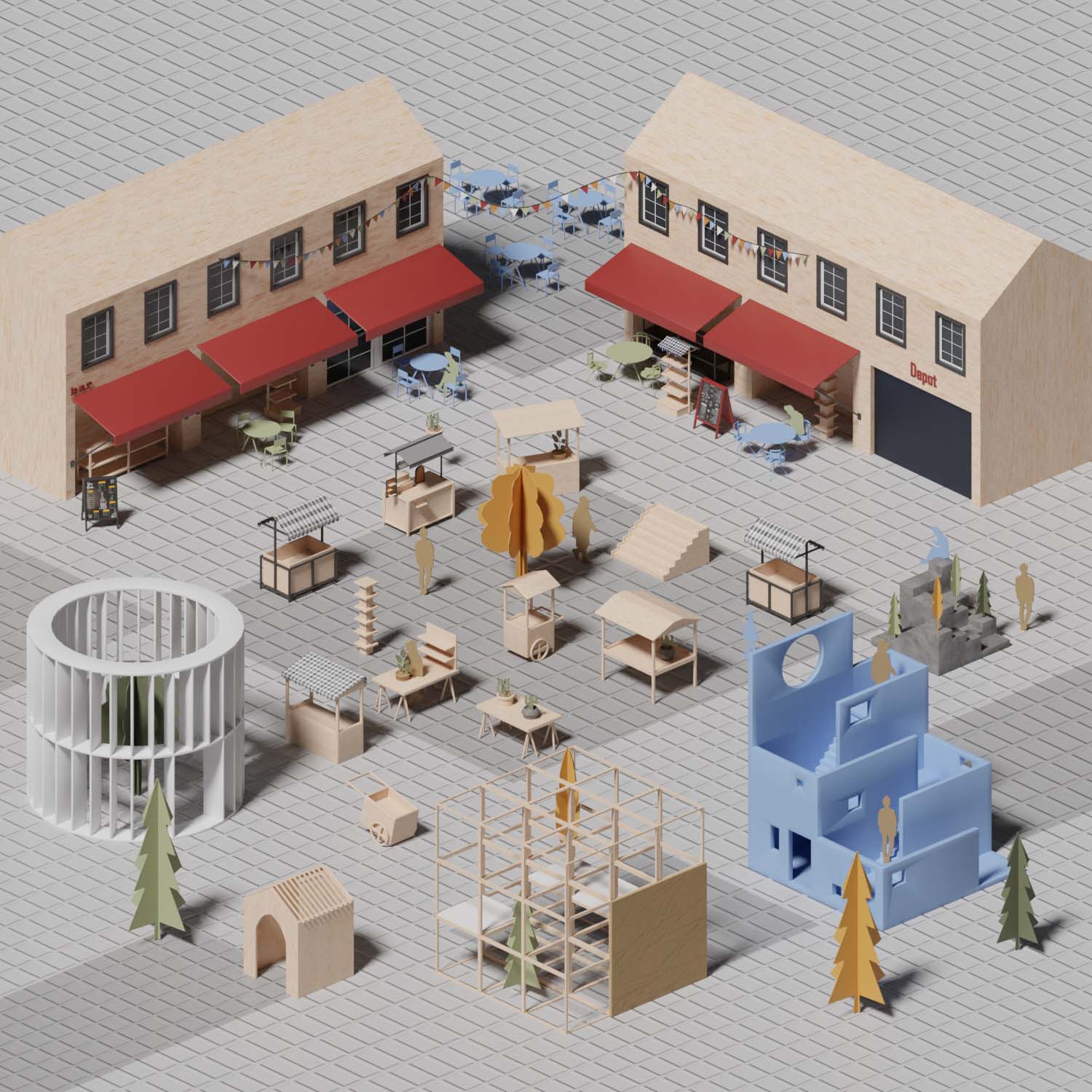 创意人物图集,等轴测设计素材,人物场景图集,后期人物设计元素,集市模型,人物模型,休闲人物素材下载,设计素材,模型下载