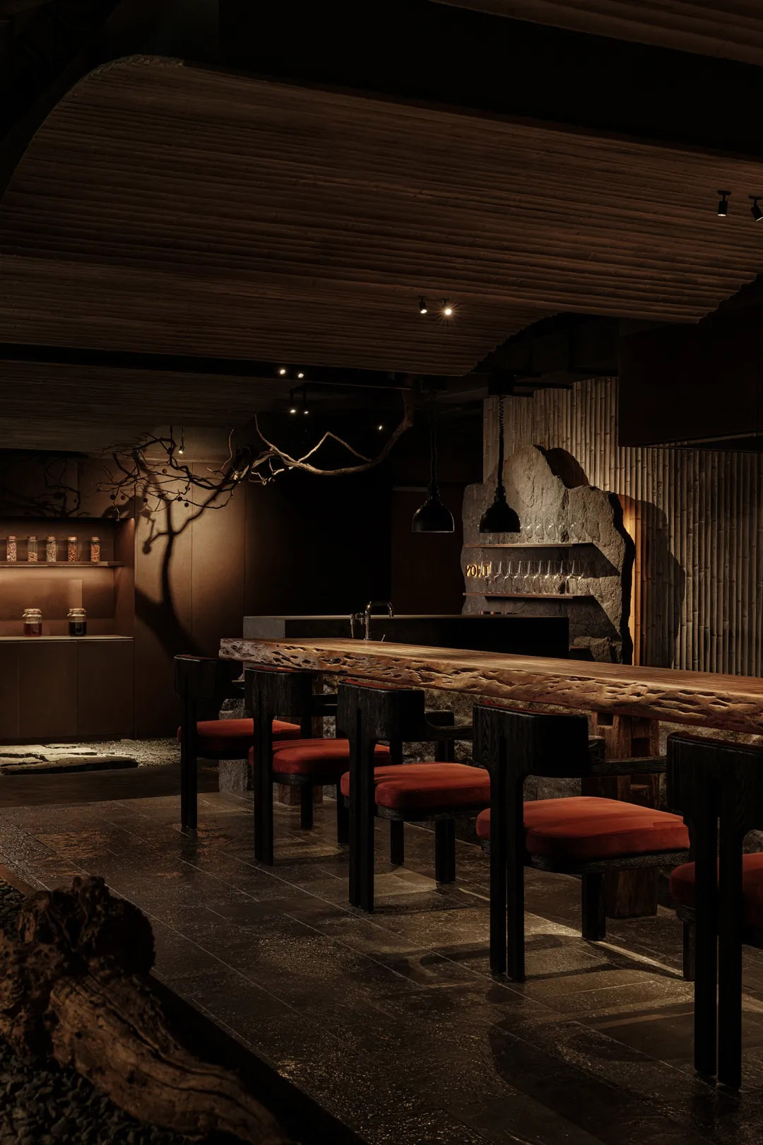 水烟休闲空间,餐厅设计,共享用餐空间设计,餐厅设计,侘寂风餐厅,餐厅设计方案,餐厅设计案例,侘寂风,上海INS新乐园UPPERWOOD BAR,上海,万谦集环境艺术设计