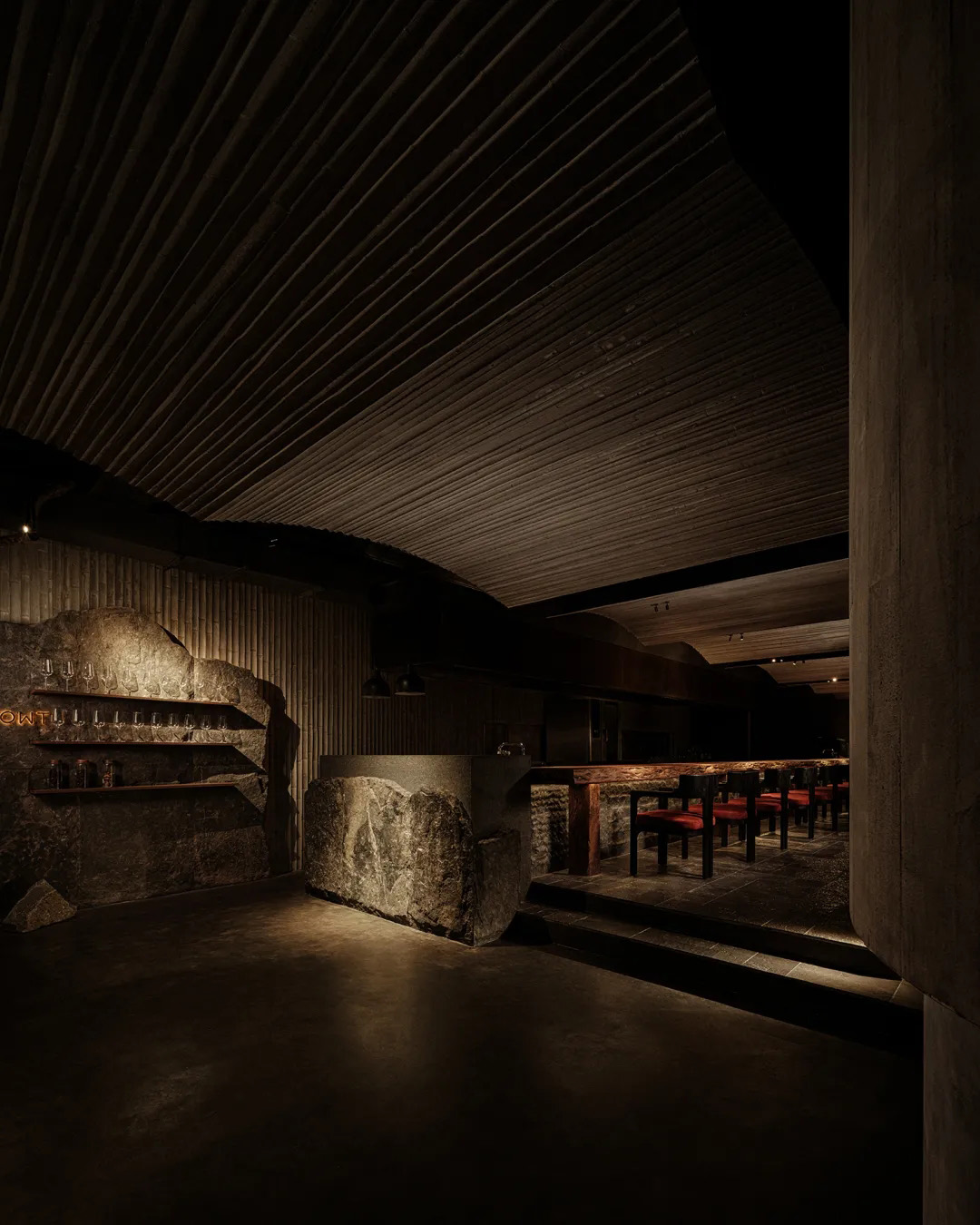 水烟休闲空间,餐厅设计,共享用餐空间设计,餐厅设计,侘寂风餐厅,餐厅设计方案,餐厅设计案例,侘寂风,上海INS新乐园UPPERWOOD BAR,上海,万谦集环境艺术设计