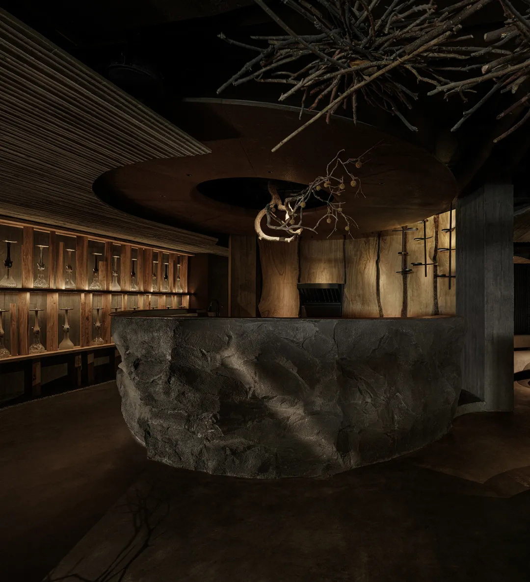 水烟休闲空间,餐厅设计,共享用餐空间设计,餐厅设计,侘寂风餐厅,餐厅设计方案,餐厅设计案例,侘寂风,上海INS新乐园UPPERWOOD BAR,上海,万谦集环境艺术设计