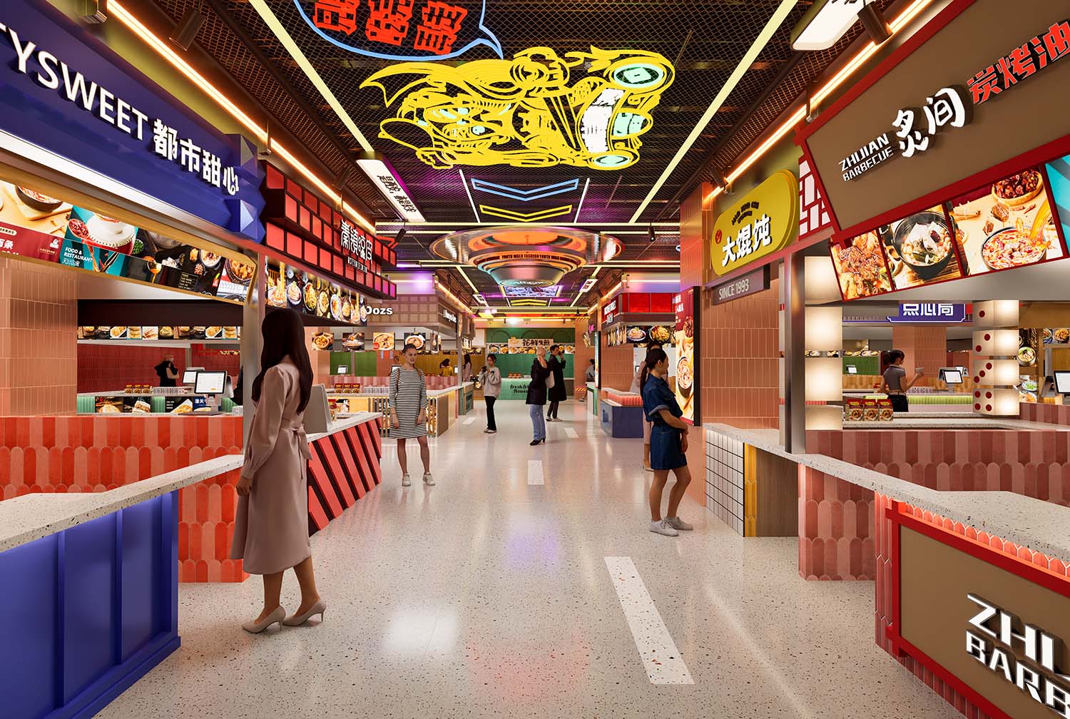 立面改造,门头设计,街区改造设计,商业街区改造,餐饮街区改造,西安美食街-出片率100%西安新晋打卡地,西安,一亩良田商业设计