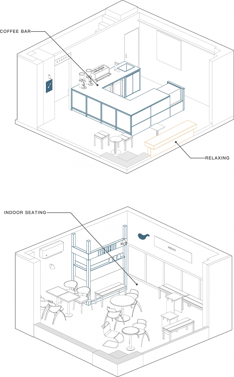咖啡店设计,街边咖啡店设计,小咖啡店设计,咖啡店装修,开放式咖啡店,咖啡店设计案例,咖啡店设计方案,浙江台州一勺咖啡,浙江台州,植入设计