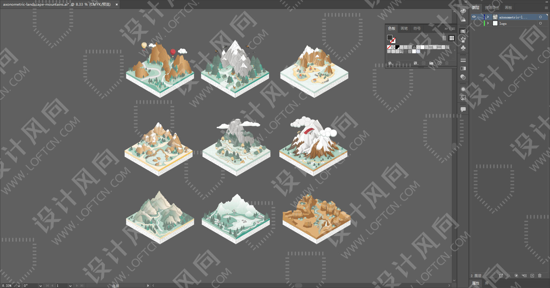 创意矢量图集,等轴测设计素材,设计师必备创意素材,等轴测图,设计素材,山景素材